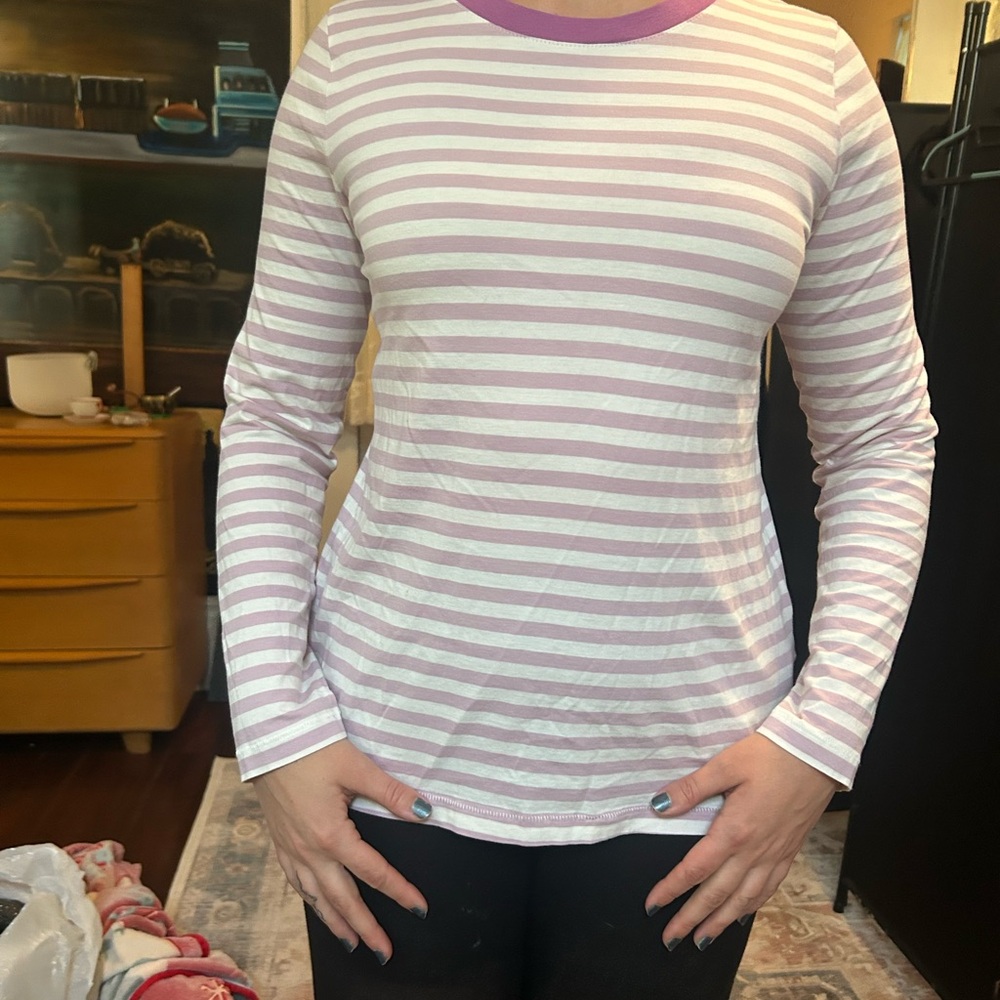 COS Lavender and White Striped Long Sleeve Top